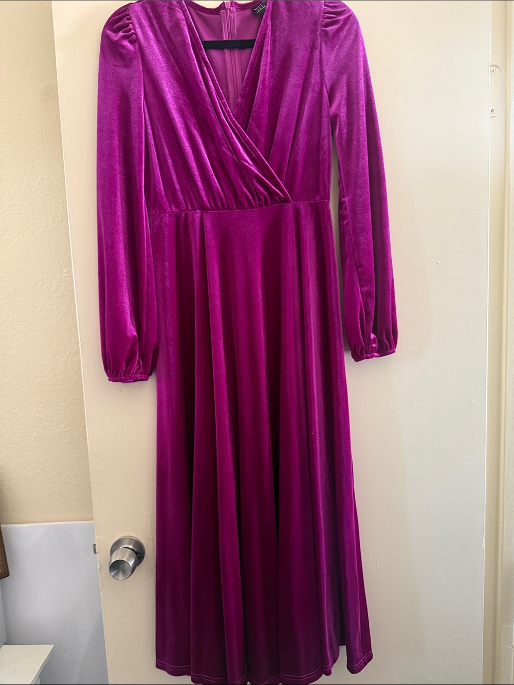 SHEIN Fuchsia Velvet Wrap-Style Long Sleeve Midi Dress